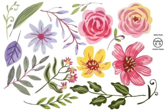 Download Watercolor Flower Elements Clip Art - Watercolor flower elements Collection