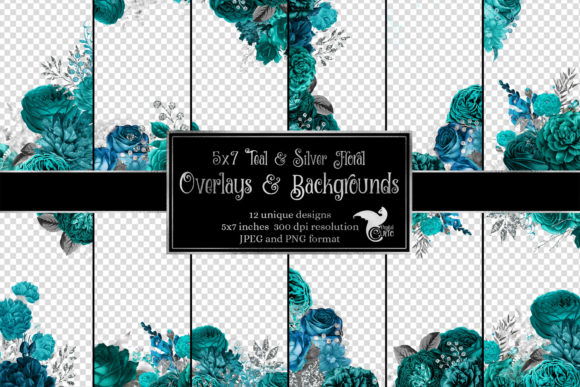 Download 5x7 Teal and Silver Floral Overlays - Floral overlays Collection