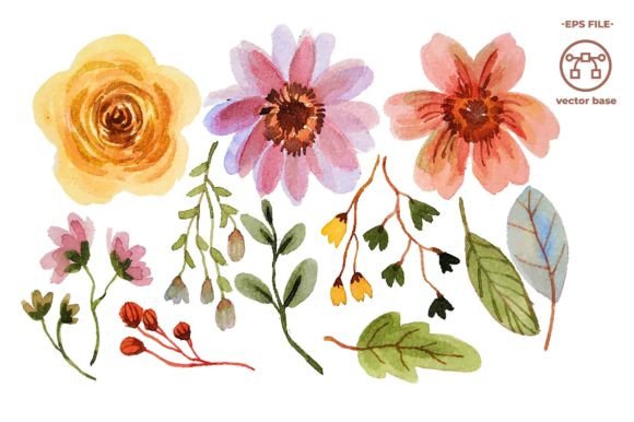 Download Watercolor Flower Elements Clip Art - Watercolor flower elements Collection