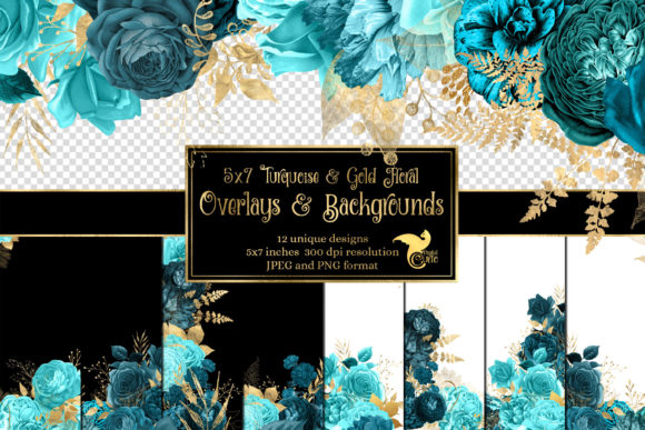 Download 5x7 Turquoise and Gold Floral Overlays - Floral overlays Collection