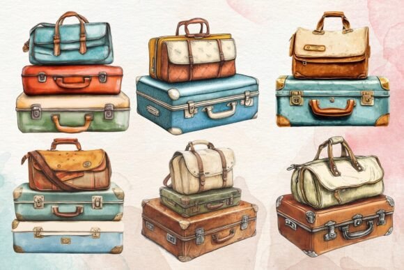 Download Retro Suitcase Travel Illustrations Pack - Illustration Collection